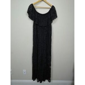 Soma XL Black Burnout‎ Chiffon Maxi Dress Off Shoulder Whimsigoth Dark Fairy